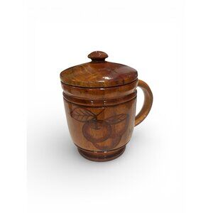 Handpainted vintage wooden mug kitchen decor Haiti with lid handle tribal art
